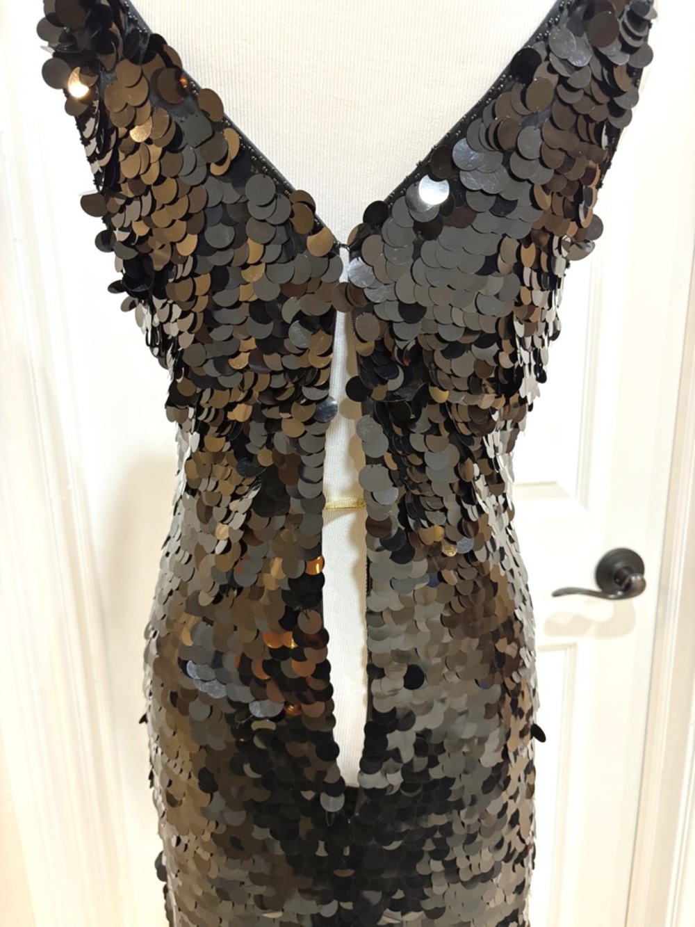 Black Sequin V-Neck Midi Vegas Outing Dress Size 10 - Picture 5 of 6